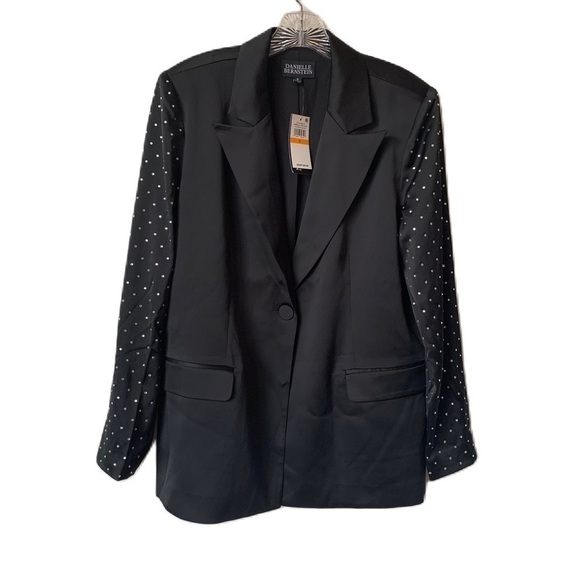 DANIELLE BERNSTEIN Black Satin Embellished Blazer Small NEW - Picture 7 of 7